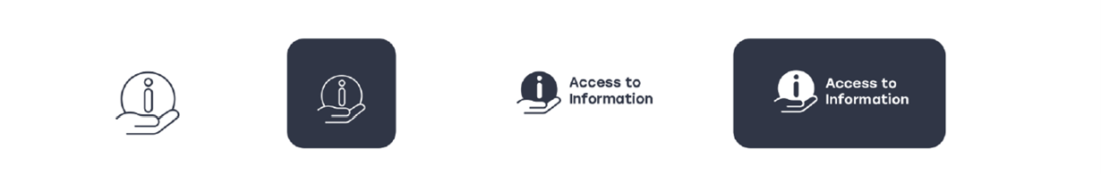 Four icons showing a hand holding an information sign. Text: "Access to information"